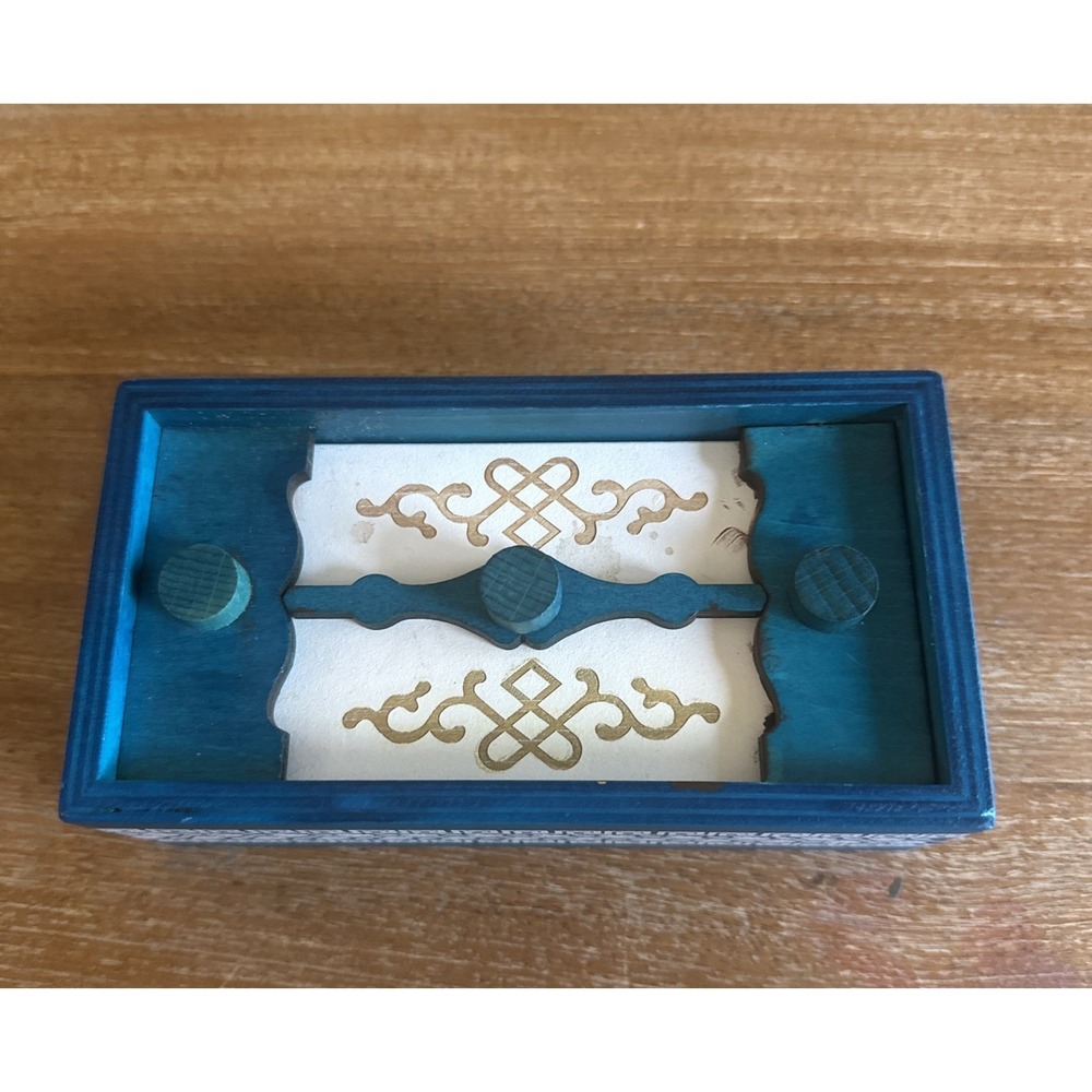 Vintage Wooden Puzzle Box Piggy Bank Hand Painted Floral Art Decor Unique 23‎
